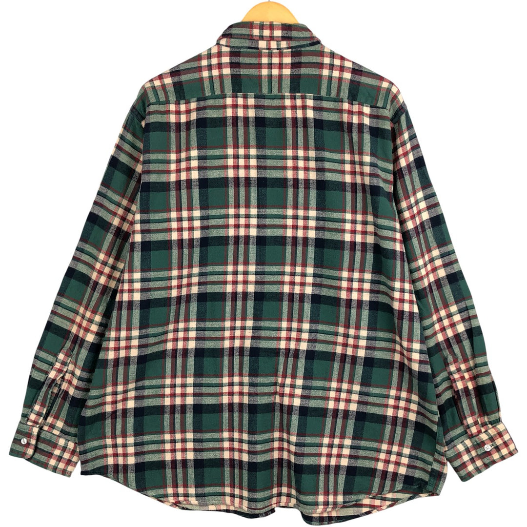 Vintage 80s-90'S LLBean long-sleeved button-down flannel check shirt, men's size XL cotton green type Vintage Second Hand