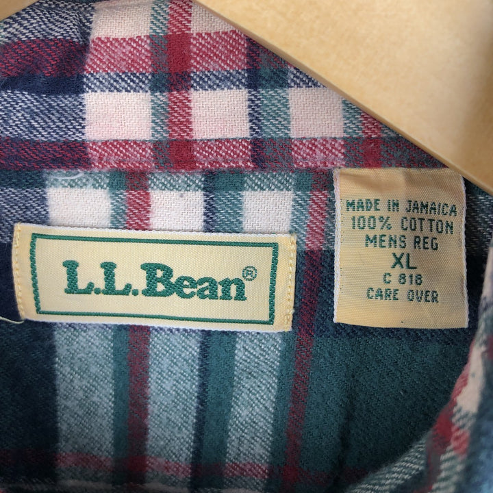 Vintage 80s-90'S LLBean long-sleeved button-down flannel check shirt, men's size XL cotton green type Vintage Second Hand