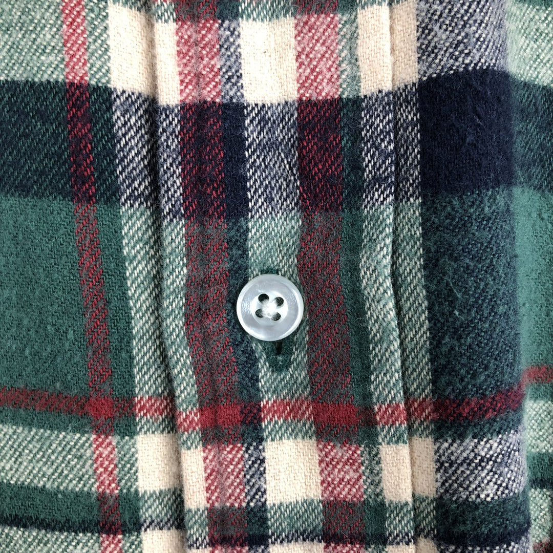 Vintage 80s-90'S LLBean long-sleeved button-down flannel check shirt, men's size XL cotton green type Vintage Second Hand