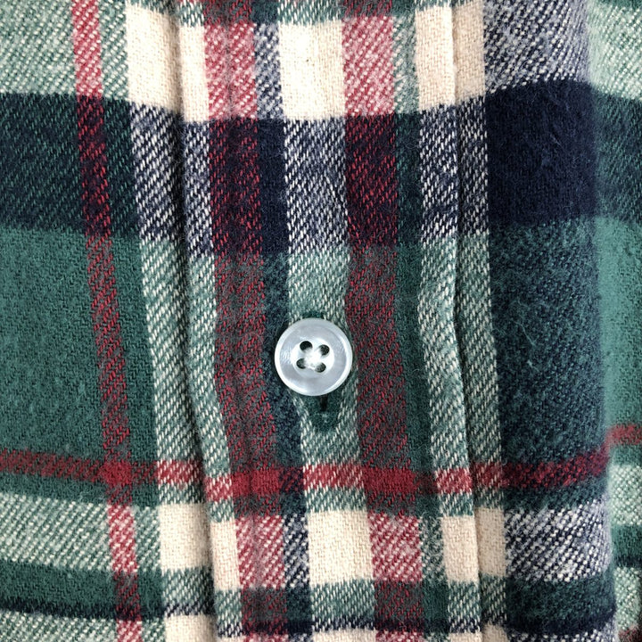 Vintage 80s-90'S LLBean long-sleeved button-down flannel check shirt, men's size XL cotton green type Vintage Second Hand