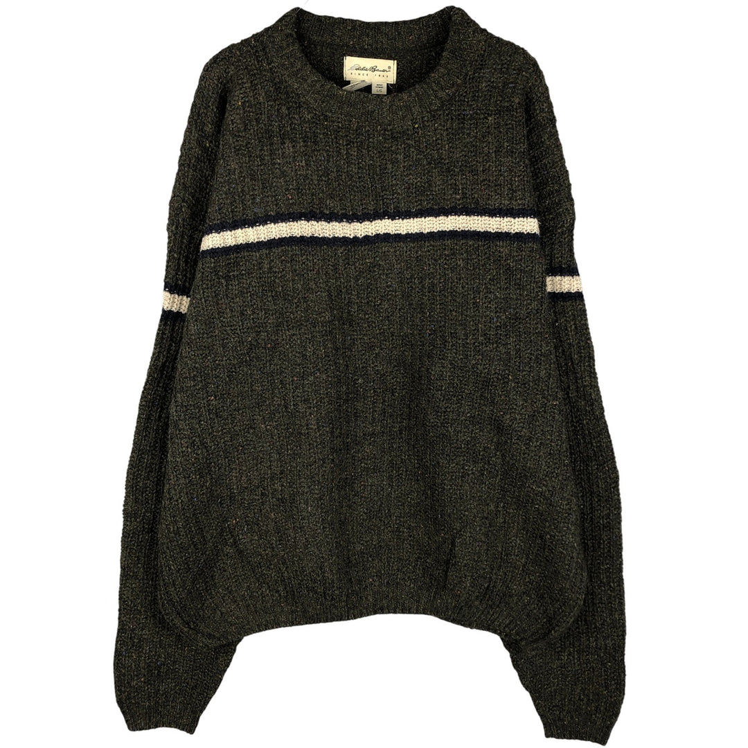 2000'S Eddie Bauer Color Nep Wool Knit Sweater, Made in USA, Men's Size L wool Khaki type Vintage Second Hand