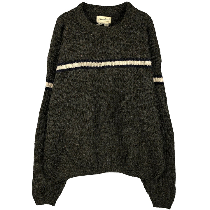 2000'S Eddie Bauer Color Nep Wool Knit Sweater, Made in USA, Men's Size L wool Khaki type Vintage Second Hand