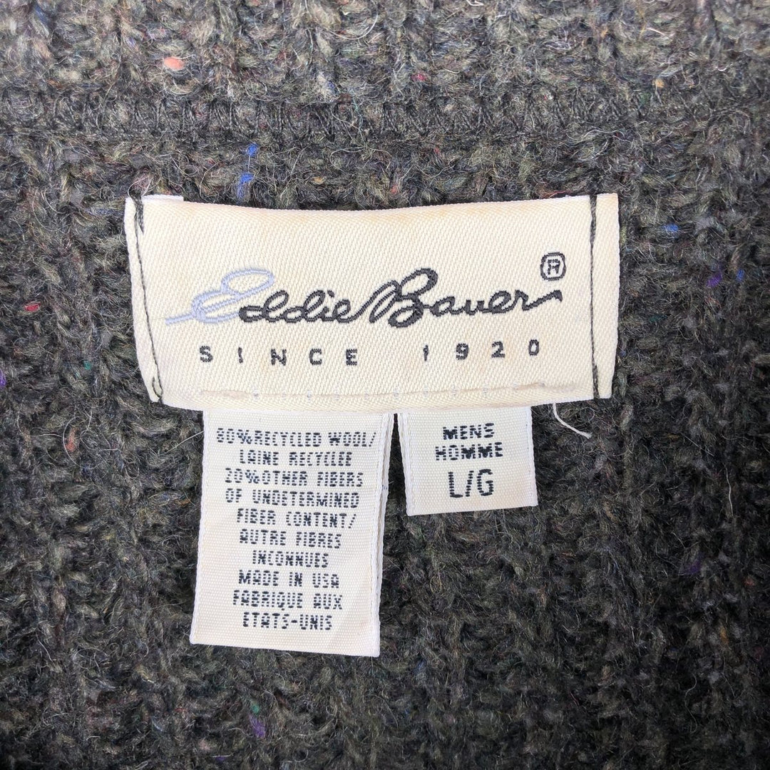 2000'S Eddie Bauer Color Nep Wool Knit Sweater, Made in USA, Men's Size L wool Khaki type Vintage Second Hand