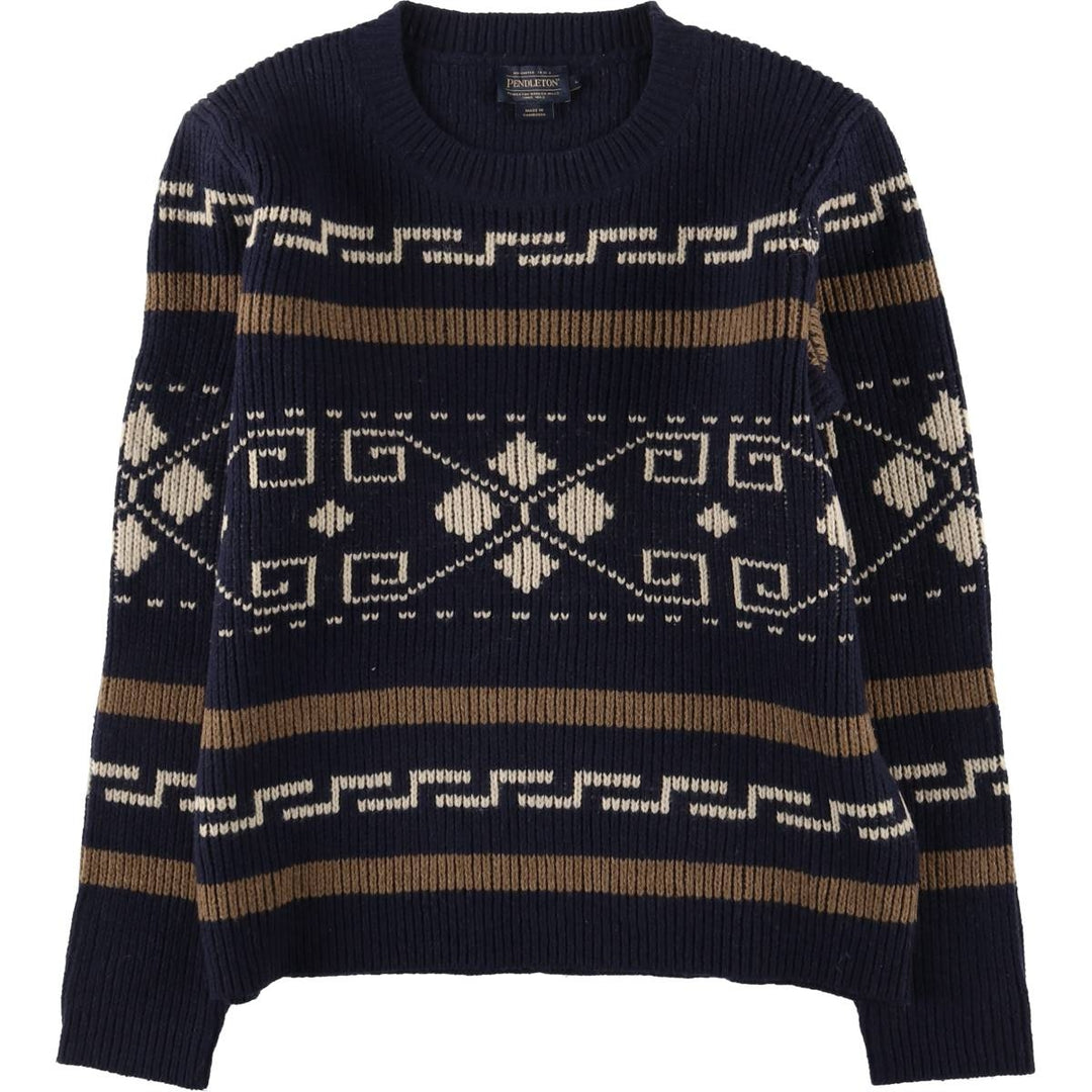 Pendleton PENDLETON all-over print lambswool knit sweater, men's size L Lamb wool navy blue type Vintage Second Hand