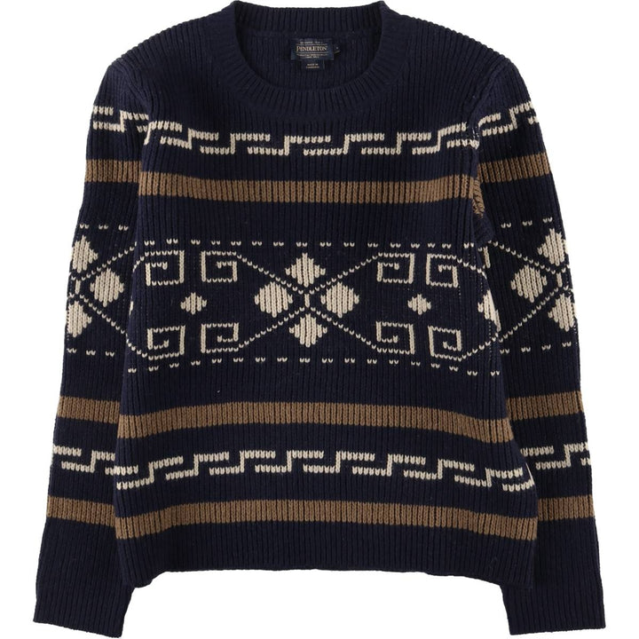 Pendleton PENDLETON all-over print lambswool knit sweater, men's size L Lamb wool navy blue type Vintage Second Hand