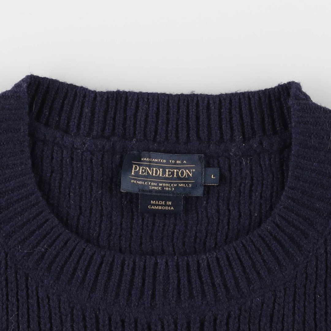 Pendleton PENDLETON all-over print lambswool knit sweater, men's size L Lamb wool navy blue type Vintage Second Hand