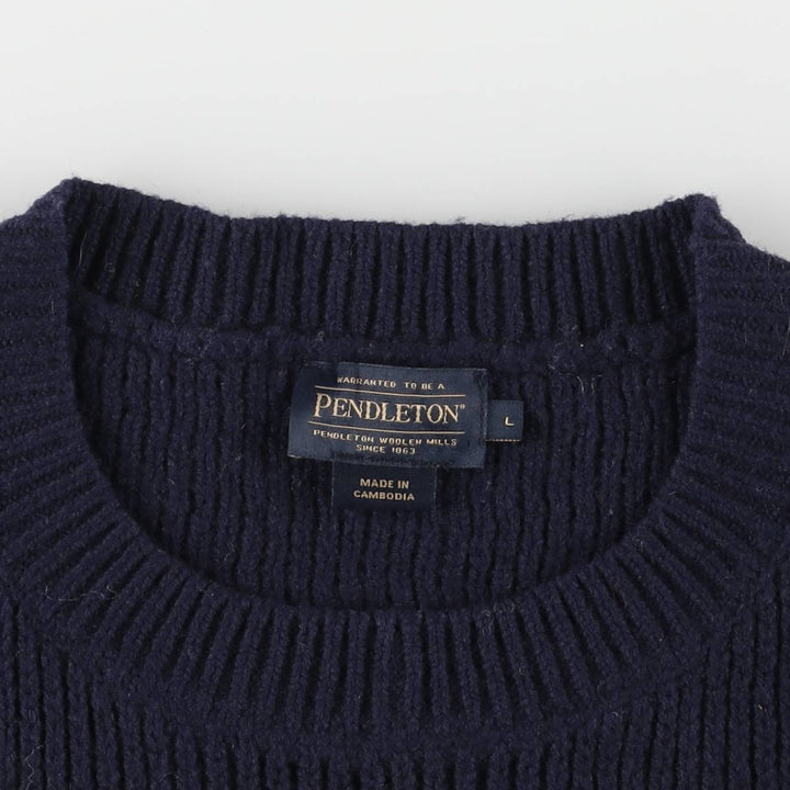 Pendleton PENDLETON all-over print lambswool knit sweater, men's size L Lamb wool navy blue type Vintage Second Hand