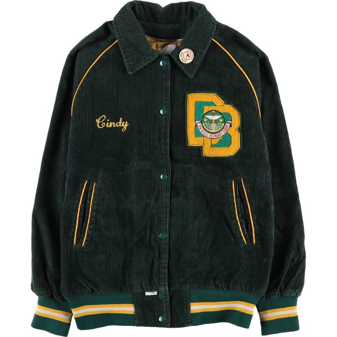 Vintage 70s-80'S SHAIN College Collared Corduroy Button-Down Varsity Jacket, Women's Size L Nylon green type Vintage Second Hand