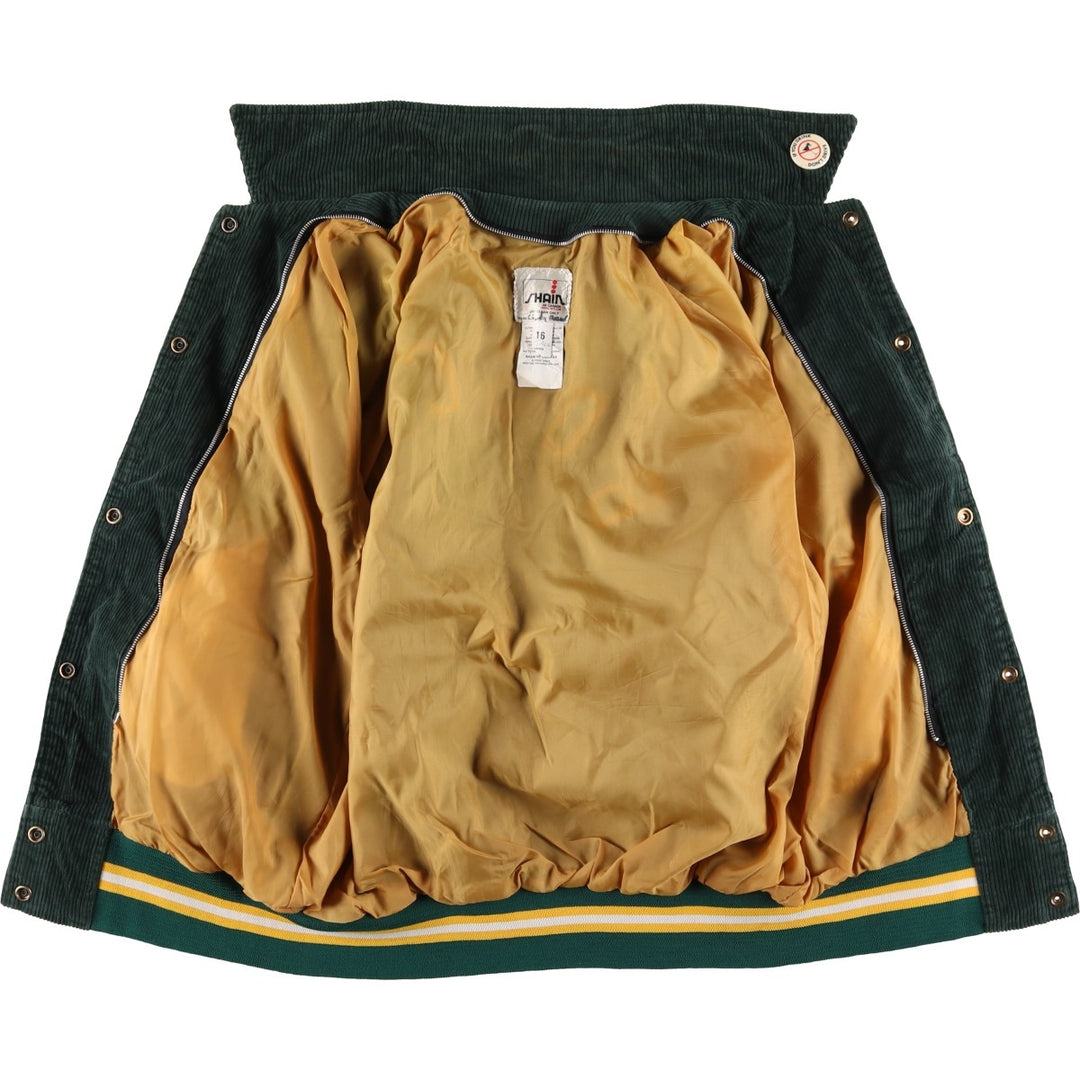 Vintage 70s-80'S SHAIN College Collared Corduroy Button-Down Varsity Jacket, Women's Size L Nylon green type Vintage Second Hand