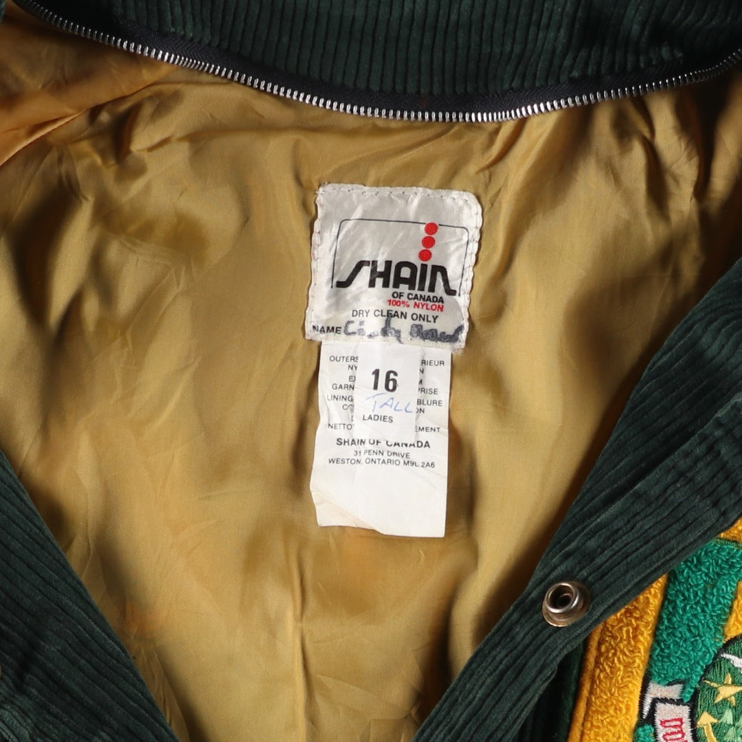 Vintage 70s-80'S SHAIN College Collared Corduroy Button-Down Varsity Jacket, Women's Size L Nylon green type Vintage Second Hand