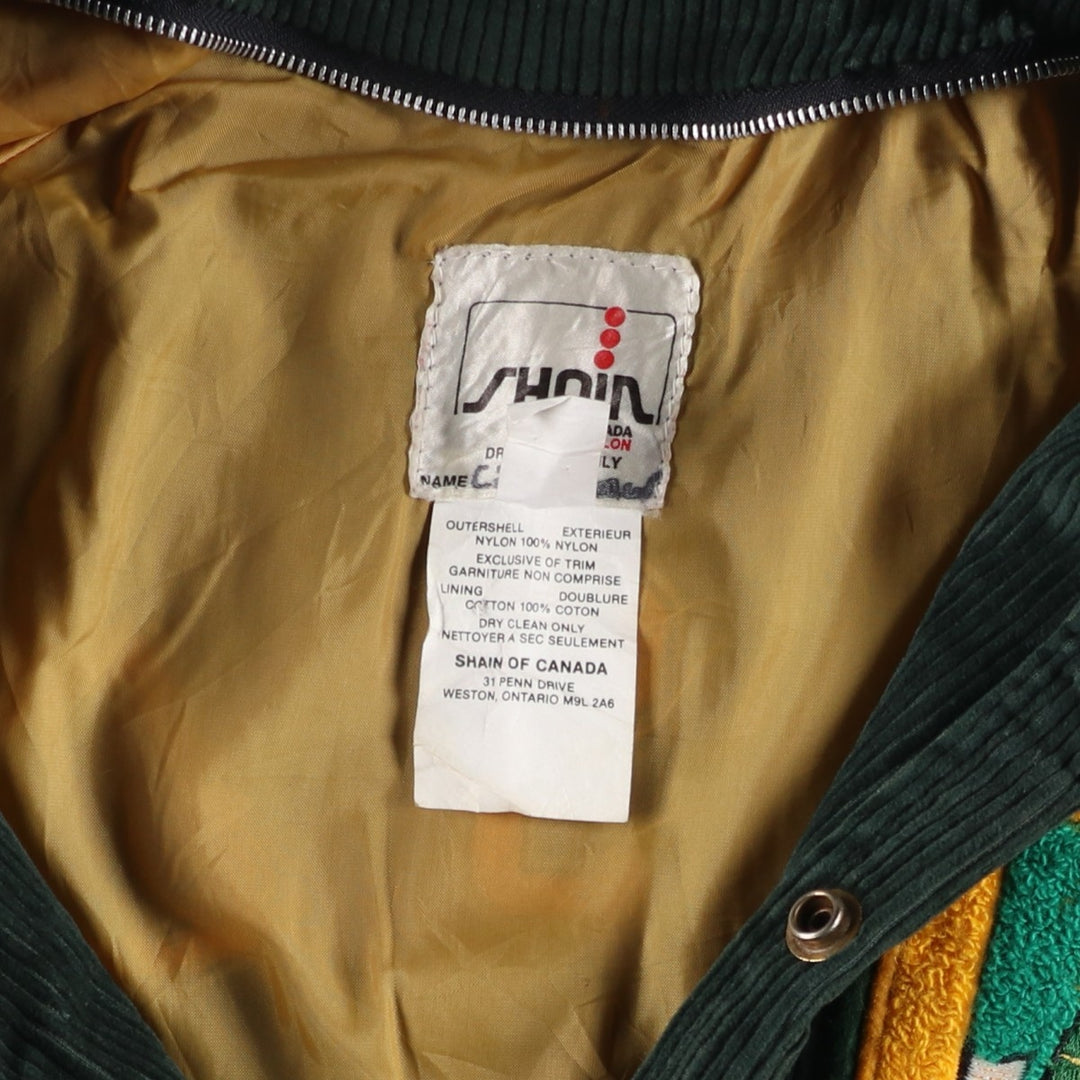 Vintage 70s-80'S SHAIN College Collared Corduroy Button-Down Varsity Jacket, Women's Size L Nylon green type Vintage Second Hand