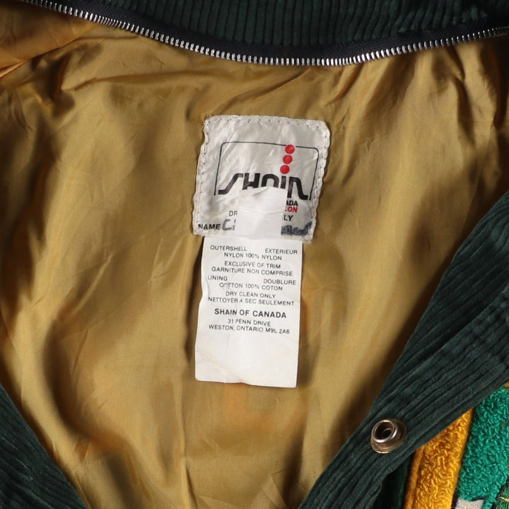 Vintage 70s-80'S SHAIN College Collared Corduroy Button-Down Varsity Jacket, Women's Size L Nylon green type Vintage Second Hand