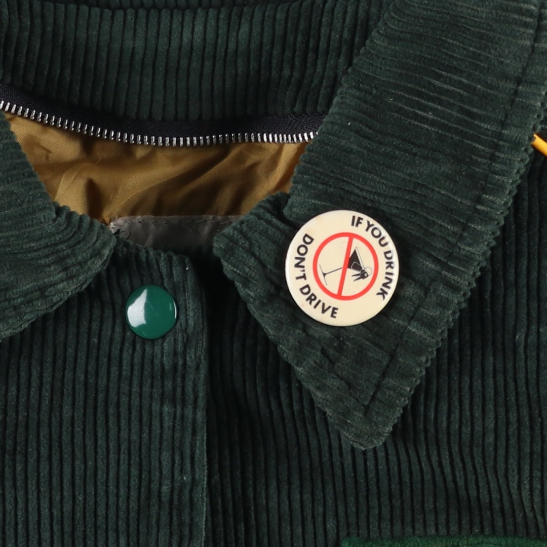 Vintage 70s-80'S SHAIN College Collared Corduroy Button-Down Varsity Jacket, Women's Size L Nylon green type Vintage Second Hand