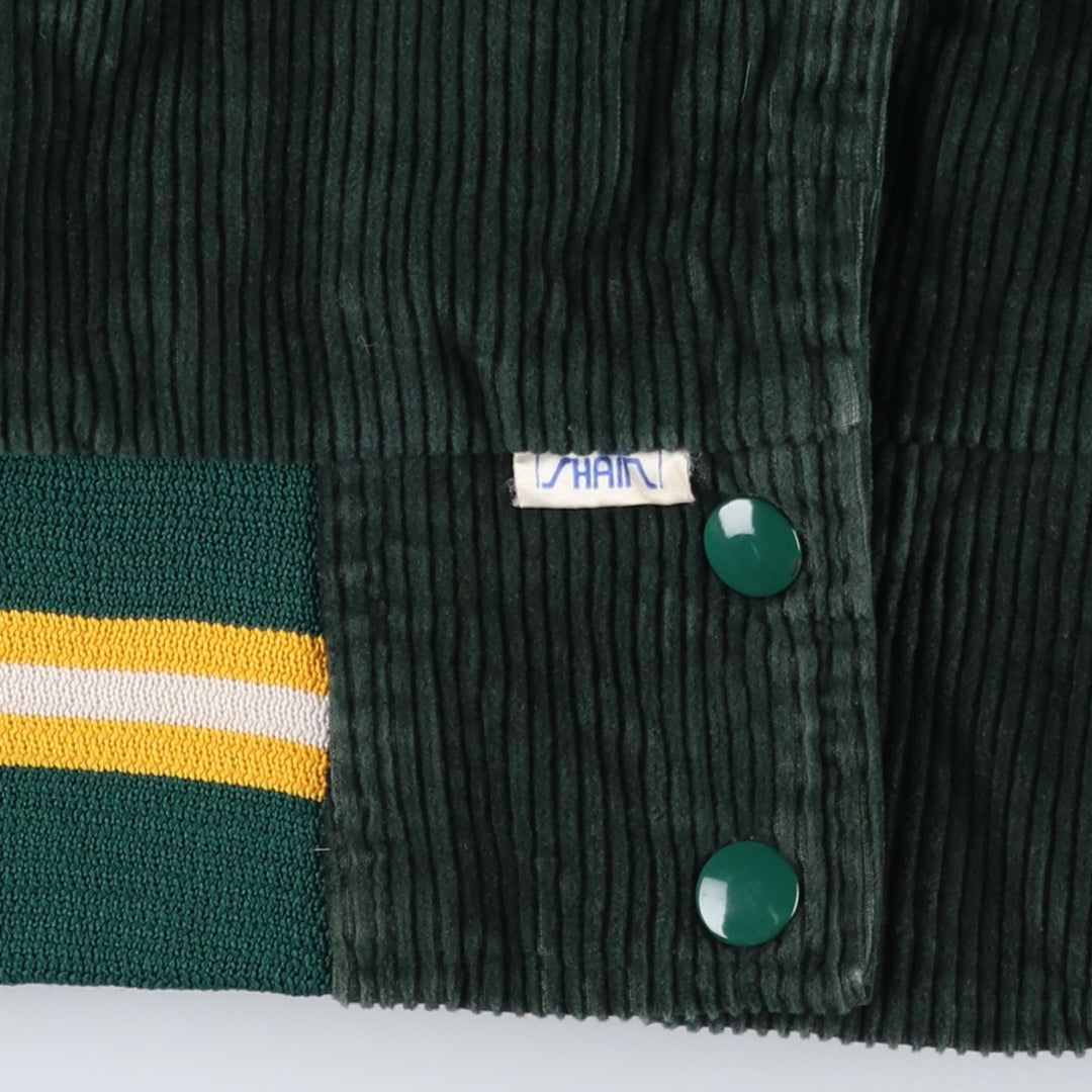 Vintage 70s-80'S SHAIN College Collared Corduroy Button-Down Varsity Jacket, Women's Size L Nylon green type Vintage Second Hand