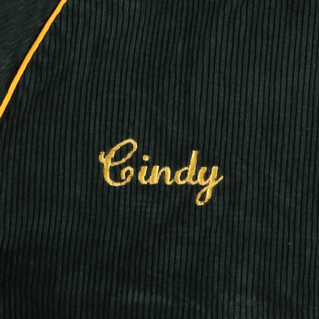 Vintage 70s-80'S SHAIN College Collared Corduroy Button-Down Varsity Jacket, Women's Size L Nylon green type Vintage Second Hand