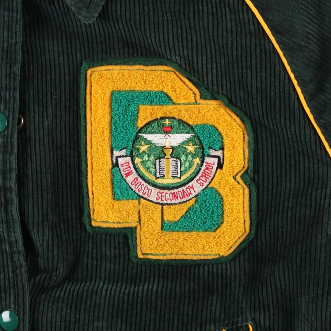 Vintage 70s-80'S SHAIN College Collared Corduroy Button-Down Varsity Jacket, Women's Size L Nylon green type Vintage Second Hand