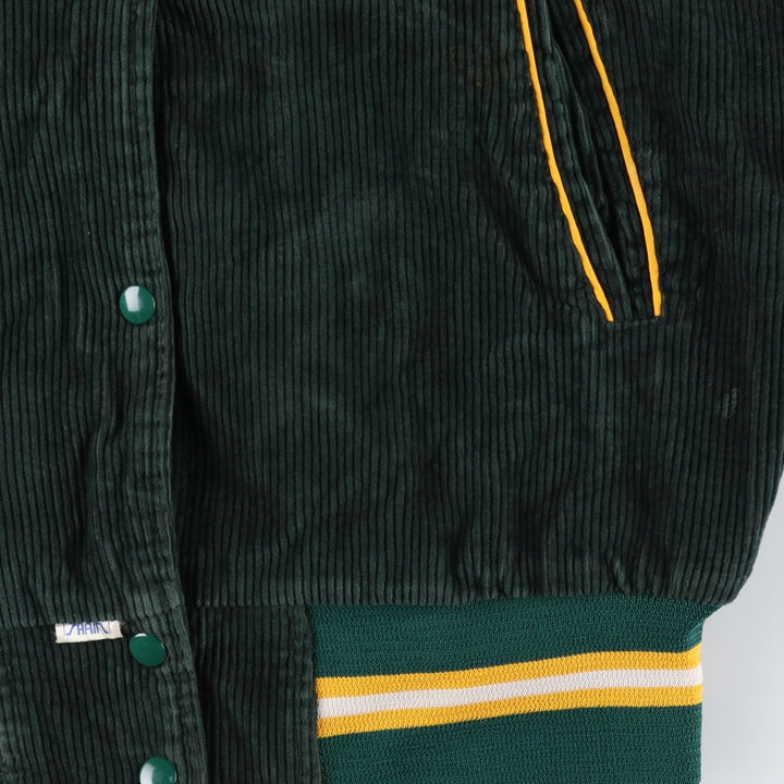Vintage 70s-80'S SHAIN College Collared Corduroy Button-Down Varsity Jacket, Women's Size L Nylon green type Vintage Second Hand