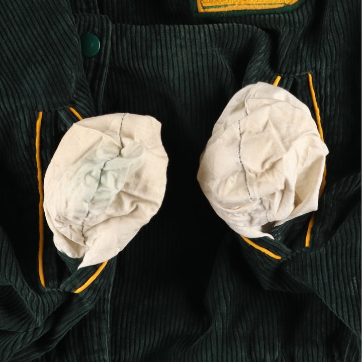 Vintage 70s-80'S SHAIN College Collared Corduroy Button-Down Varsity Jacket, Women's Size L Nylon green type Vintage Second Hand
