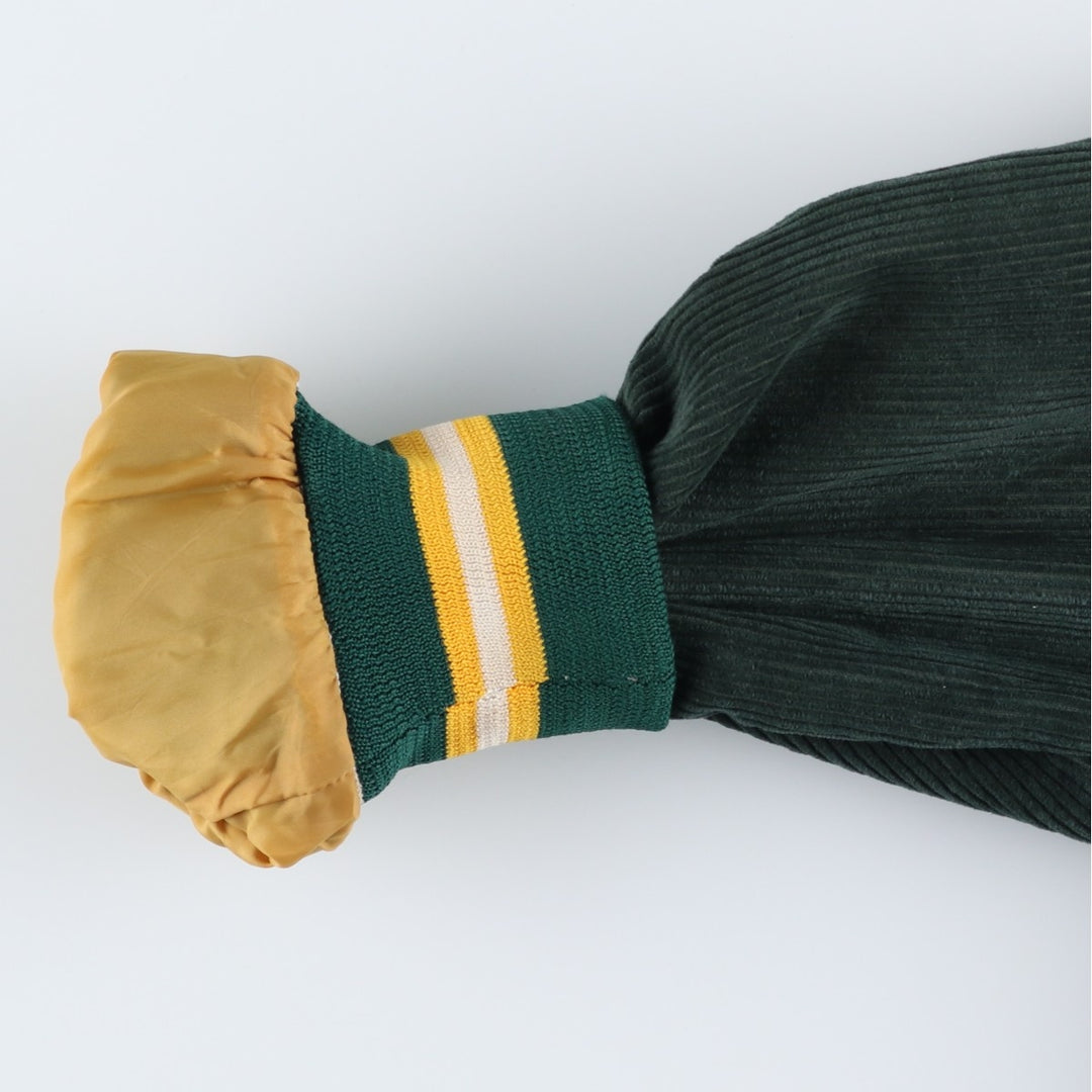 Vintage 70s-80'S SHAIN College Collared Corduroy Button-Down Varsity Jacket, Women's Size L Nylon green type Vintage Second Hand