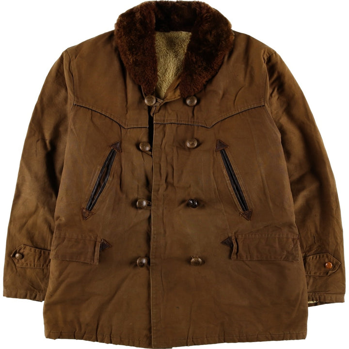 UNKNOWN Vintage Canadian Double-Breasted Jacket with Boa, Size L, Men's unclear Khaki type brown Vintage Second Hand