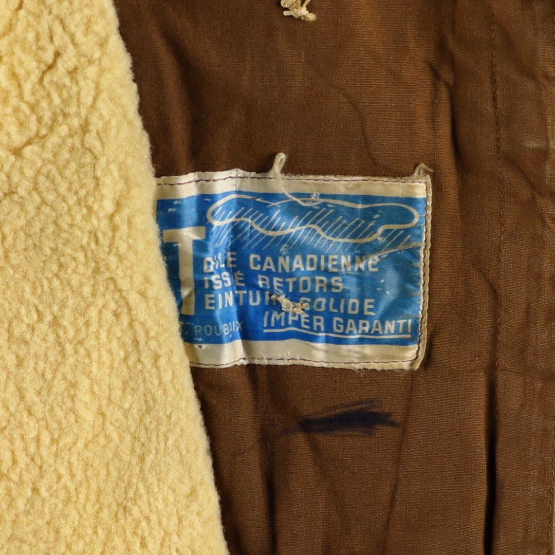UNKNOWN Vintage Canadian Double-Breasted Jacket with Boa, Size L, Men's unclear Khaki type brown Vintage Second Hand