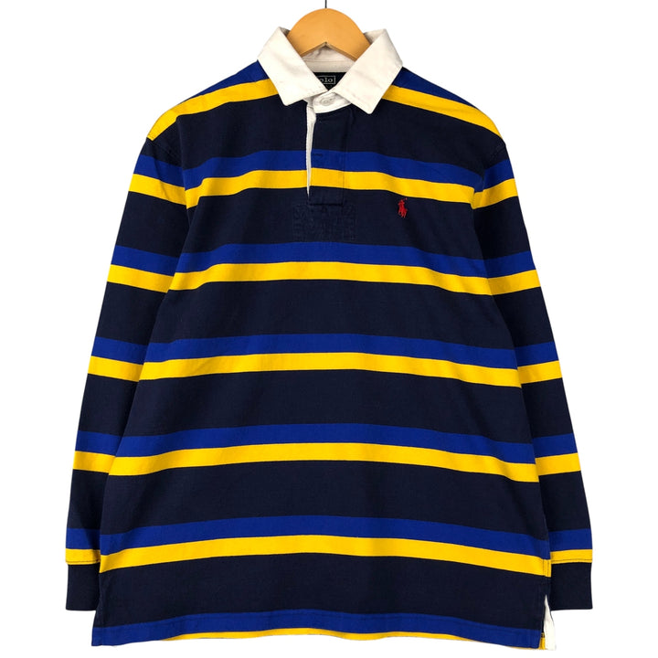 Ralph Lauren POLO by Ralph Lauren Striped Pattern Long Sleeve Rugby Shirt Men's M cotton Navy blue Vintage Second Hand