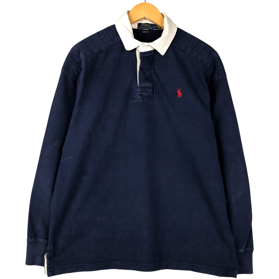 Ralph Lauren POLO RALPH LAUREN CUSTOM FIT long-sleeved rugby shirt, men's size L cotton navy blue type Vintage Second Hand