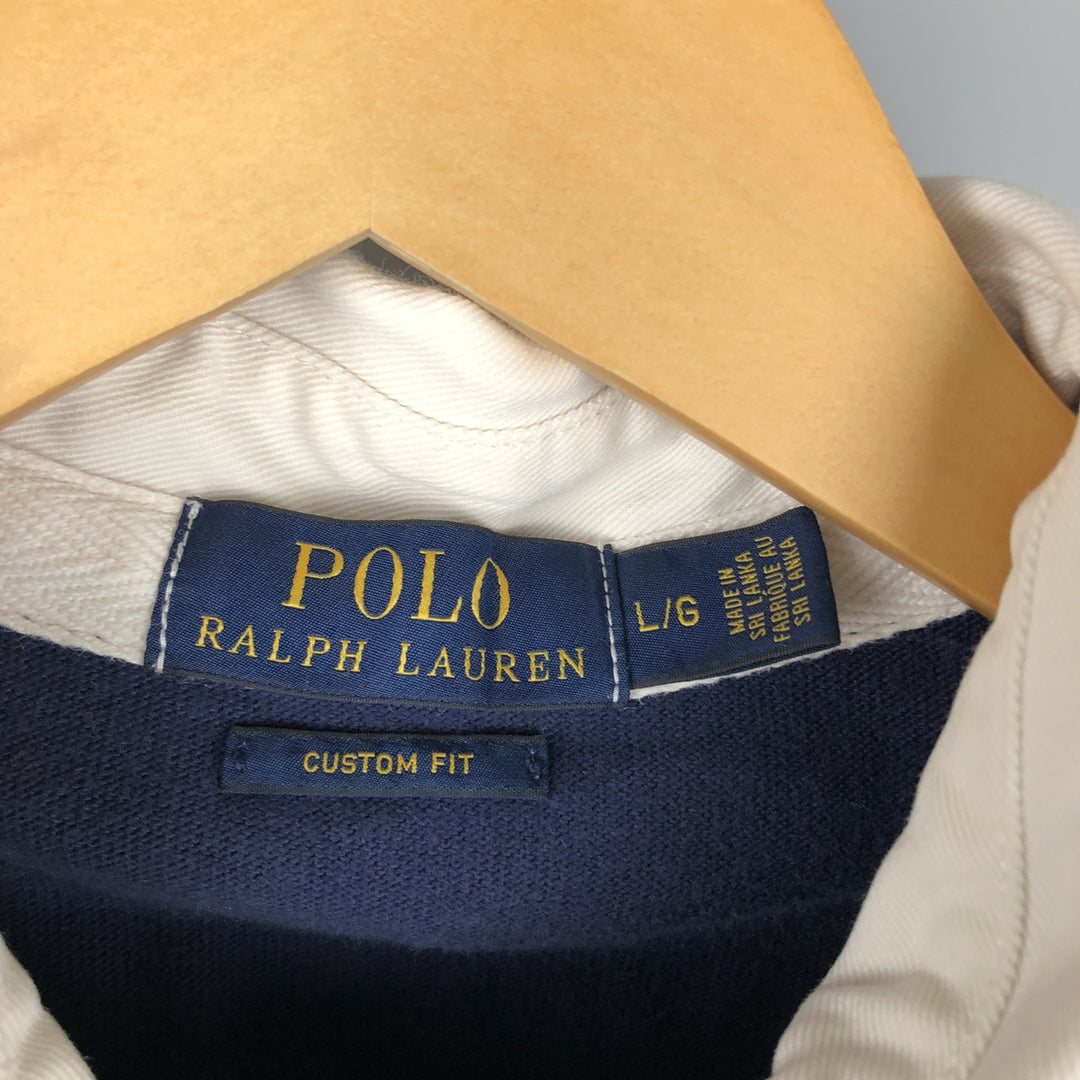 Ralph Lauren POLO RALPH LAUREN CUSTOM FIT long-sleeved rugby shirt, men's size L cotton navy blue type Vintage Second Hand