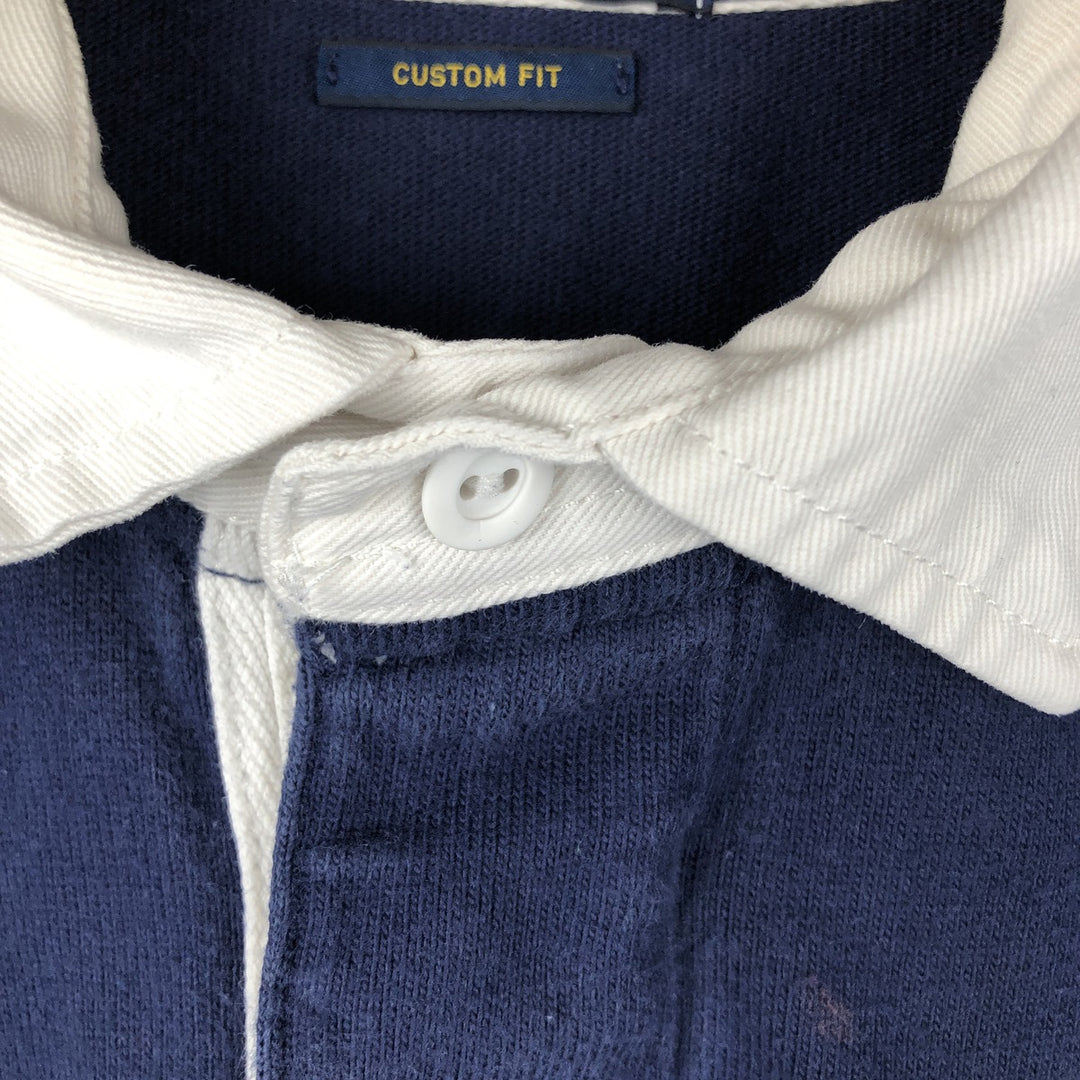 Ralph Lauren POLO RALPH LAUREN CUSTOM FIT long-sleeved rugby shirt, men's size L cotton navy blue type Vintage Second Hand