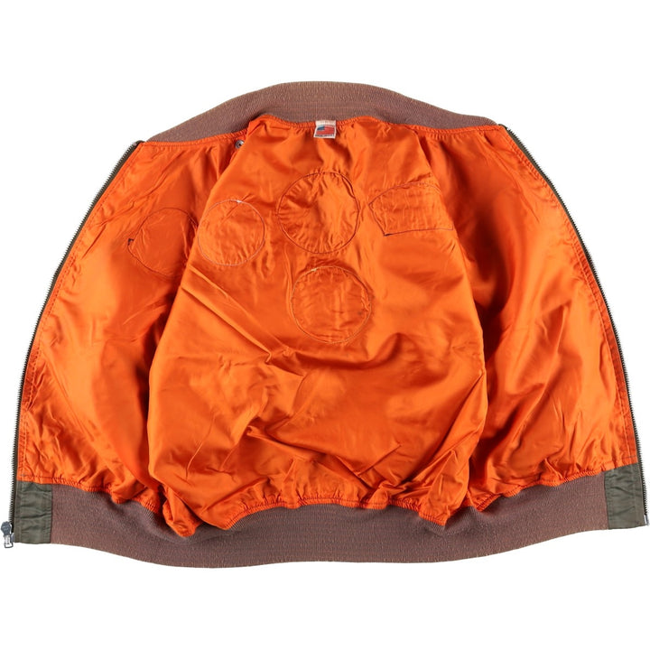 WATKINS DESIGN CENTER Ltd. L-2B Type Stars and Stripes Pattern Padded Military Flight Jacket, Made in USA, Men's Size XL Nylon Khaki type Vintage Second Hand