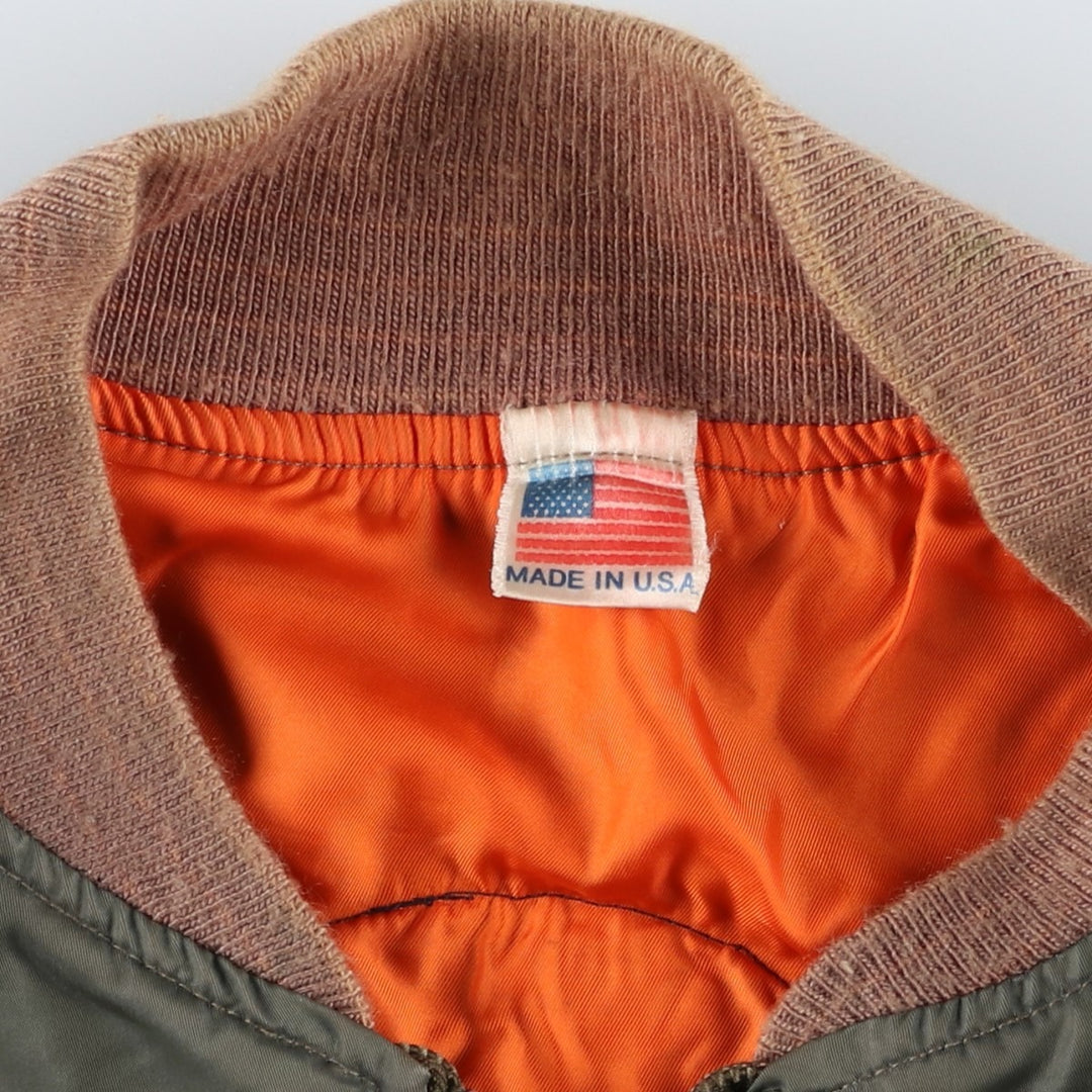 WATKINS DESIGN CENTER Ltd. L-2B Type Stars and Stripes Pattern Padded Military Flight Jacket, Made in USA, Men's Size XL Nylon Khaki type Vintage Second Hand