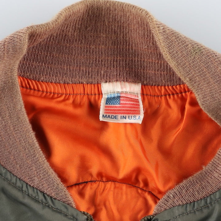 WATKINS DESIGN CENTER Ltd. L-2B Type Stars and Stripes Pattern Padded Military Flight Jacket, Made in USA, Men's Size XL Nylon Khaki type Vintage Second Hand