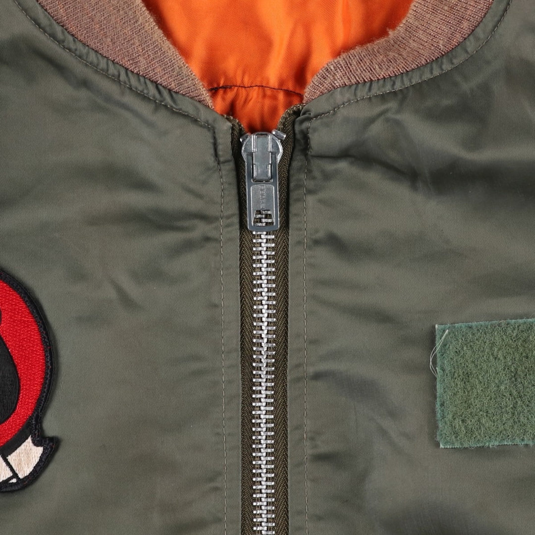 WATKINS DESIGN CENTER Ltd. L-2B Type Stars and Stripes Pattern Padded Military Flight Jacket, Made in USA, Men's Size XL Nylon Khaki type Vintage Second Hand