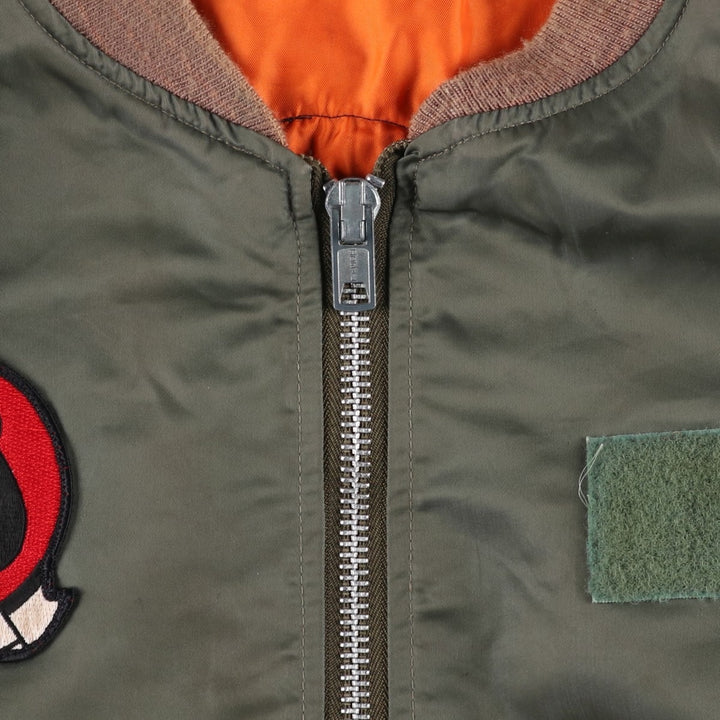 WATKINS DESIGN CENTER Ltd. L-2B Type Stars and Stripes Pattern Padded Military Flight Jacket, Made in USA, Men's Size XL Nylon Khaki type Vintage Second Hand