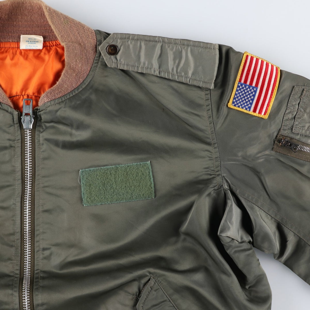 WATKINS DESIGN CENTER Ltd. L-2B Type Stars and Stripes Pattern Padded Military Flight Jacket, Made in USA, Men's Size XL Nylon Khaki type Vintage Second Hand