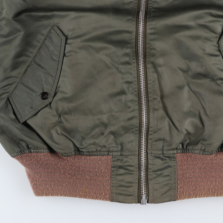 WATKINS DESIGN CENTER Ltd. L-2B Type Stars and Stripes Pattern Padded Military Flight Jacket, Made in USA, Men's Size XL Nylon Khaki type Vintage Second Hand