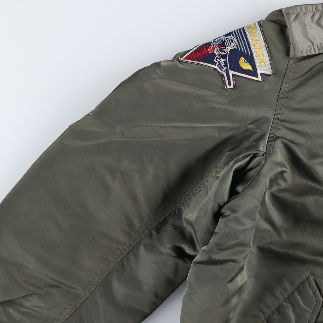 WATKINS DESIGN CENTER Ltd. L-2B Type Stars and Stripes Pattern Padded Military Flight Jacket, Made in USA, Men's Size XL Nylon Khaki type Vintage Second Hand
