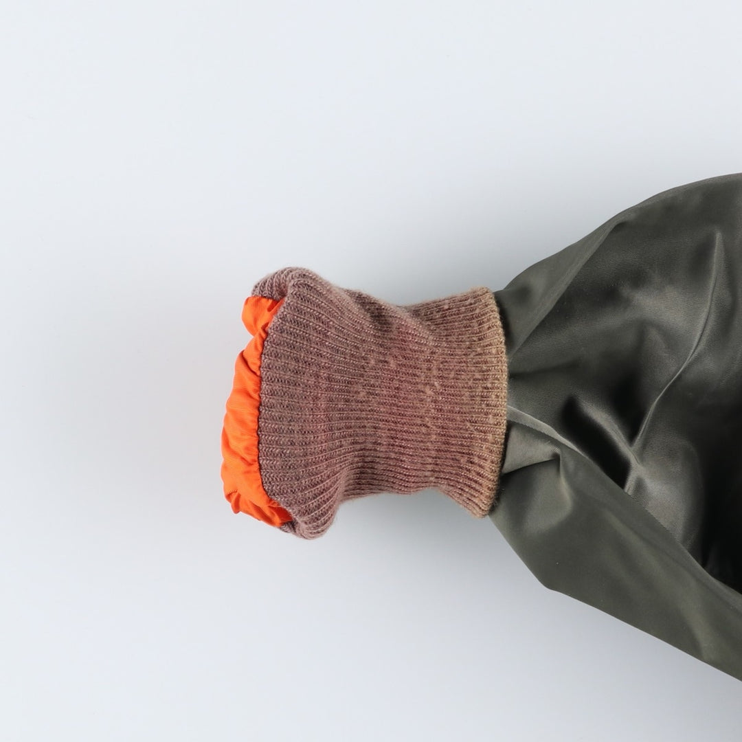 WATKINS DESIGN CENTER Ltd. L-2B Type Stars and Stripes Pattern Padded Military Flight Jacket, Made in USA, Men's Size XL Nylon Khaki type Vintage Second Hand