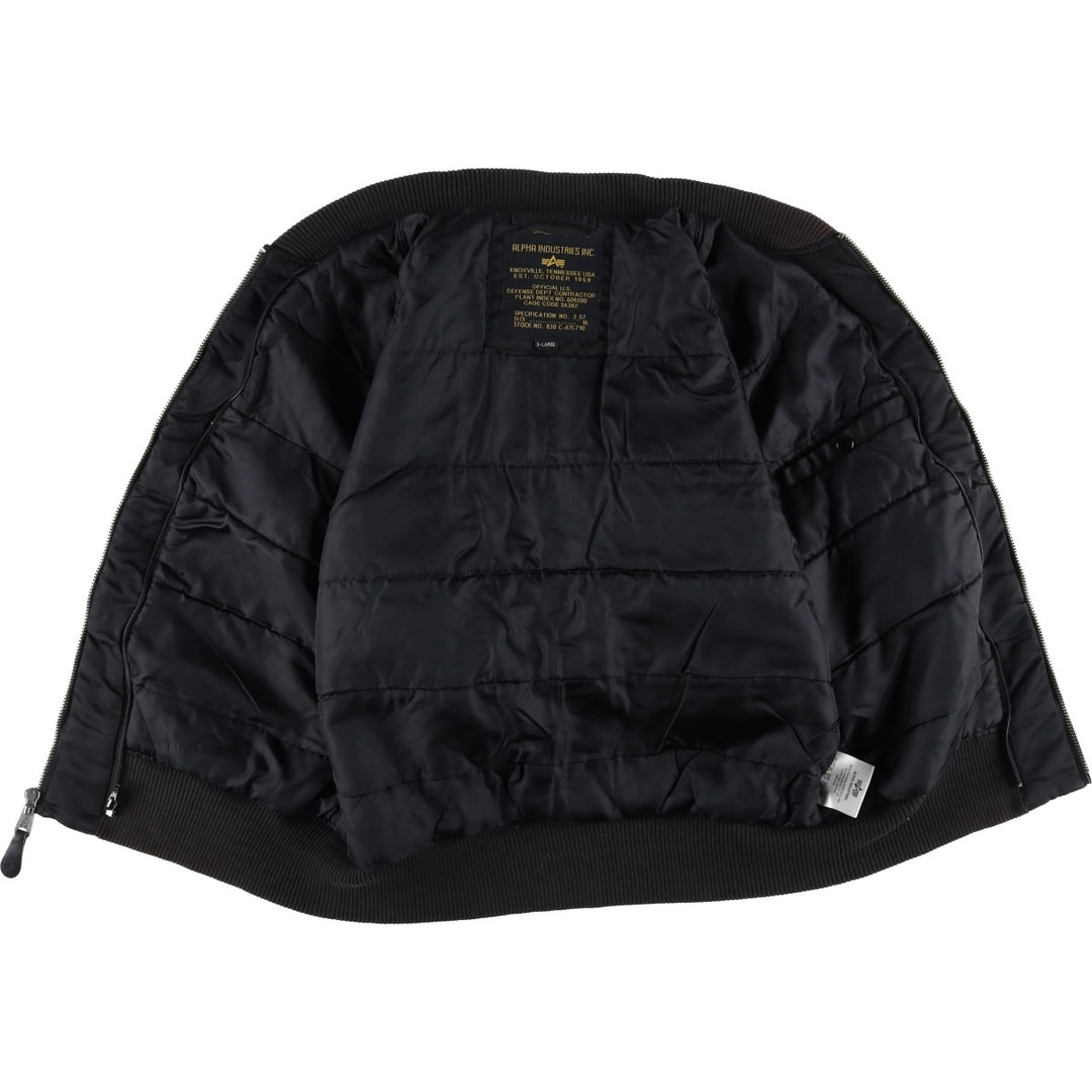 Civilian Alpha MA-1 type padded military flight jacket, men's XL size Nylon black type Vintage Second Hand