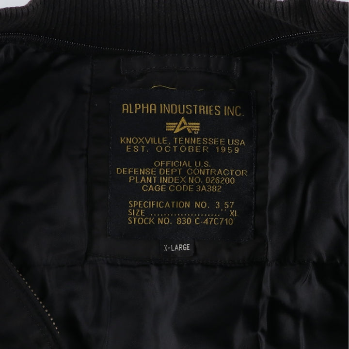 Civilian Alpha MA-1 type padded military flight jacket, men's XL size Nylon black type Vintage Second Hand