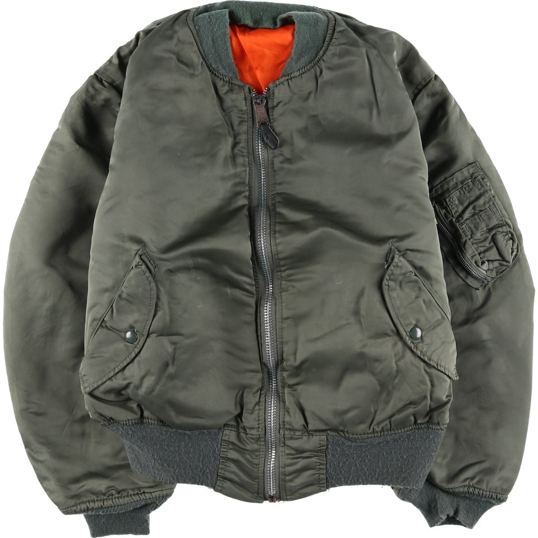 1990'S Civilian Alpha MA-1 Style Padded Military Flight Jacket, Made in USA, Men's Size L, Vintage Nylon Khaki type Vintage Second Hand