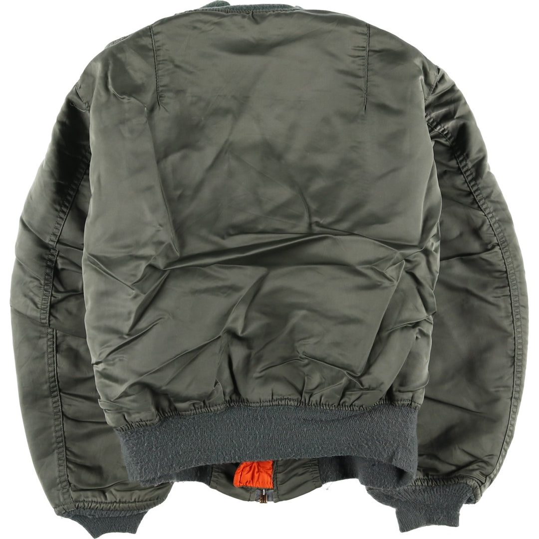 1990'S Civilian Alpha MA-1 Style Padded Military Flight Jacket, Made in USA, Men's Size L, Vintage Nylon Khaki type Vintage Second Hand