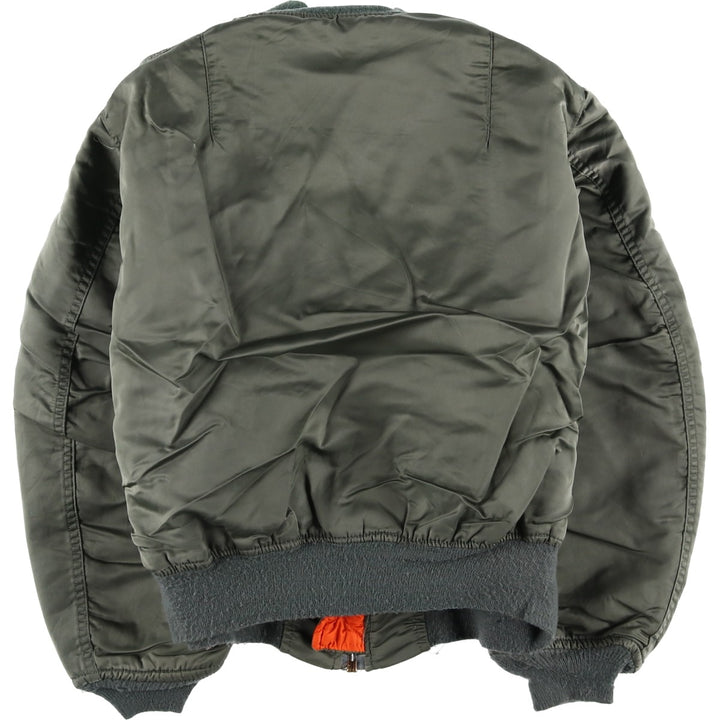 1990'S Civilian Alpha MA-1 Style Padded Military Flight Jacket, Made in USA, Men's Size L, Vintage Nylon Khaki type Vintage Second Hand