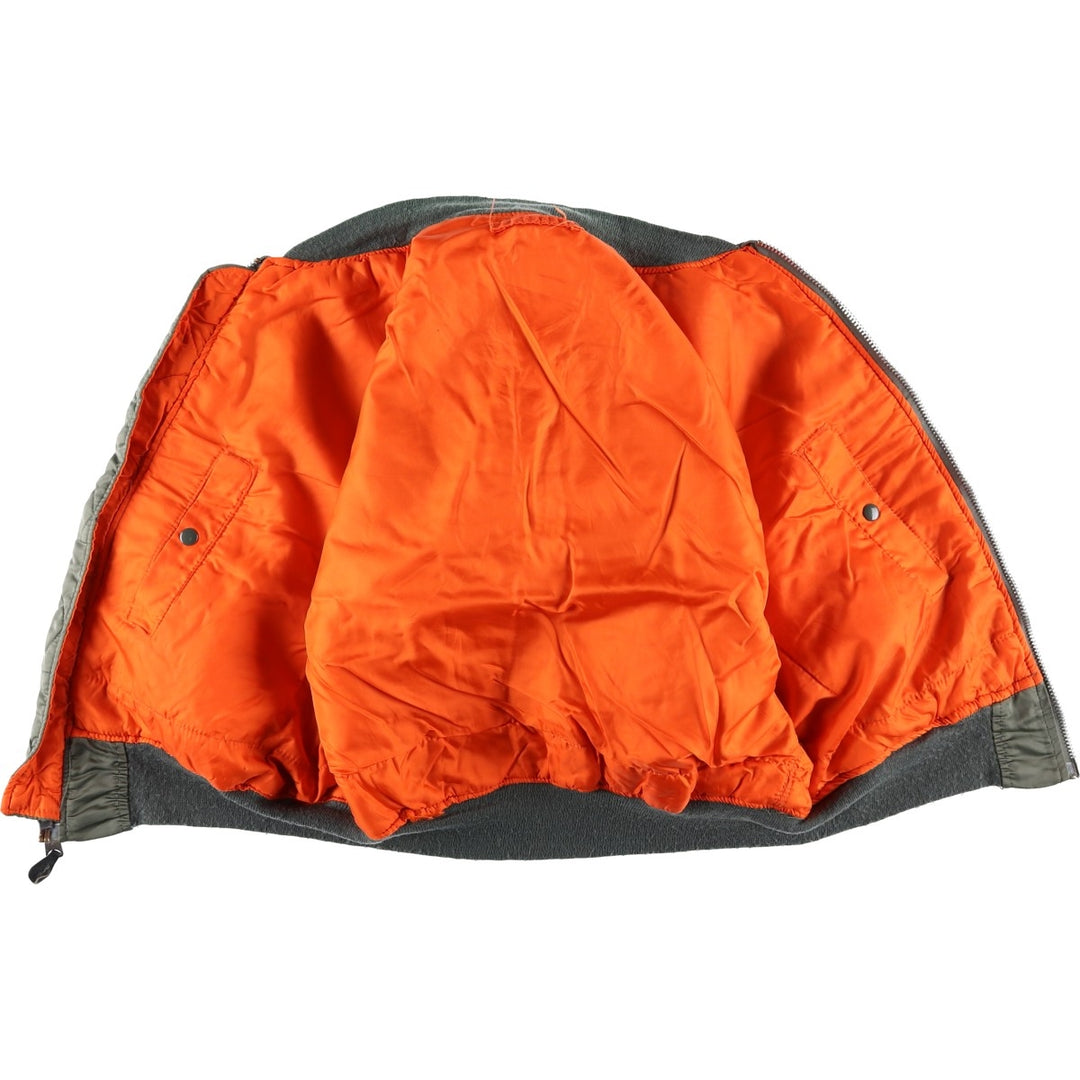 1990'S Civilian Alpha MA-1 Style Padded Military Flight Jacket, Made in USA, Men's Size L, Vintage Nylon Khaki type Vintage Second Hand