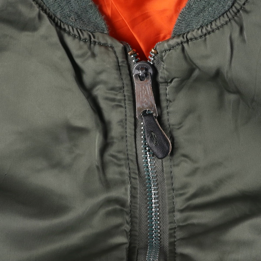 1990'S Civilian Alpha MA-1 Style Padded Military Flight Jacket, Made in USA, Men's Size L, Vintage Nylon Khaki type Vintage Second Hand