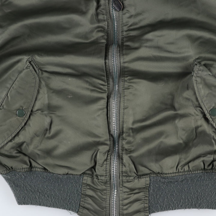 1990'S Civilian Alpha MA-1 Style Padded Military Flight Jacket, Made in USA, Men's Size L, Vintage Nylon Khaki type Vintage Second Hand