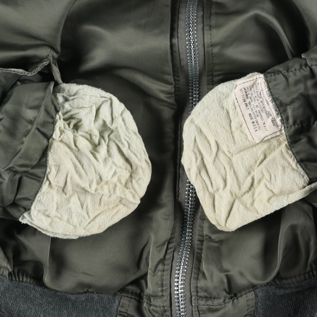 1990'S Civilian Alpha MA-1 Style Padded Military Flight Jacket, Made in USA, Men's Size L, Vintage Nylon Khaki type Vintage Second Hand