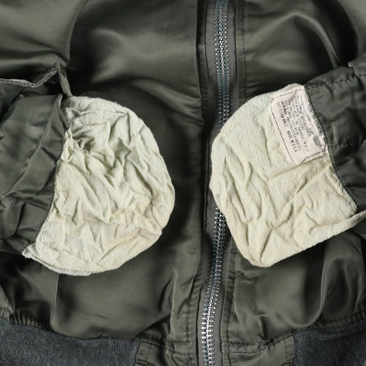 1990'S Civilian Alpha MA-1 Style Padded Military Flight Jacket, Made in USA, Men's Size L, Vintage Nylon Khaki type Vintage Second Hand