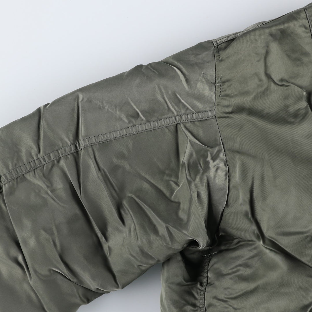 1990'S Civilian Alpha MA-1 Style Padded Military Flight Jacket, Made in USA, Men's Size L, Vintage Nylon Khaki type Vintage Second Hand