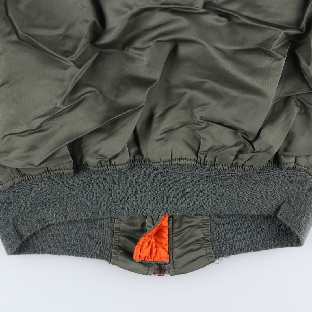 1990'S Civilian Alpha MA-1 Style Padded Military Flight Jacket, Made in USA, Men's Size L, Vintage Nylon Khaki type Vintage Second Hand
